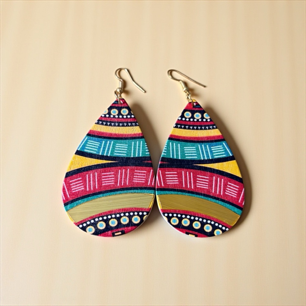 Fashion Jewelry Colorful Patterned Teardrop Earrings - Picture 3 of 6